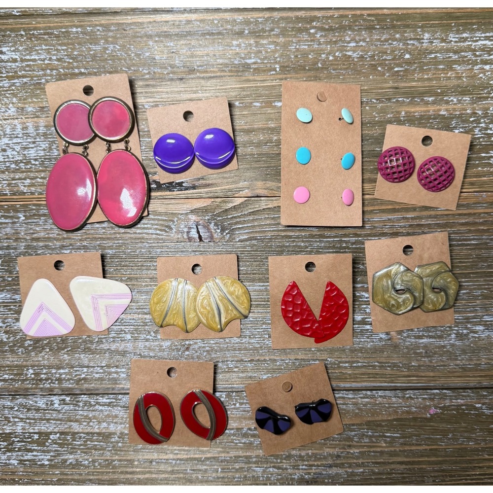 Vintage 1980s Retro Earring Lot Abstract Geometric Colorful Post Stud Dangle